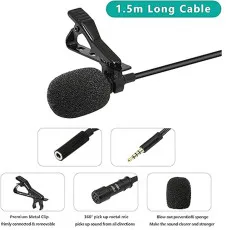 Clip-on Lapel Lavalier Microphone 3.5mm Jack Hands-free Mini Wired Condenser Mic
