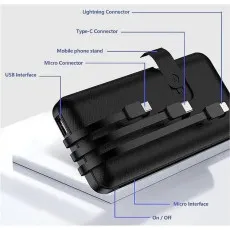 Portable Power Bank With Built in Cables 10000mAh Battery Pack Adapter For Phones