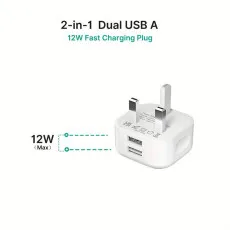 Universal 2.1A Fast Dual USB 3 Pin Wall Plug Charger Adapter For Smart Phones Tablet UK