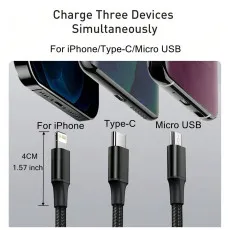 3-IN-1 2.0A Fast Charging and Data Transferring Cable USB To Type C, Micro & iPhone UK
