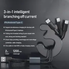 3-IN-1 2.0A Fast Charging and Data Transferring Cable USB To Type C, Micro & iPhone UK
