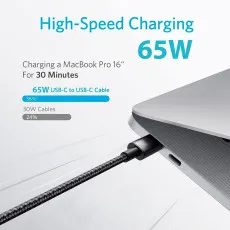 65W Dual Type-C Fast Charge & Data Sync Cable for iPhone, Samsung, and Huawei UK