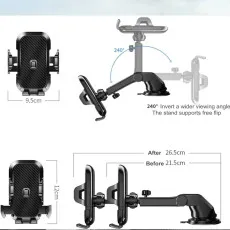 Car Phone Holder 360° Rotation, Long Arm, Strong Suction Mount Windscreen & Dash UK