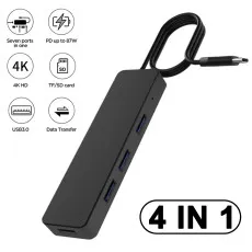 Type-C to 4-Port USB 3.0 Hub OTG Adapter Cable for Mac, PC, Laptop, and Phone