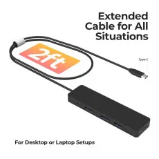 Type-C to 4-Port USB 3.0 Hub OTG Adapter Cable for Mac, PC, Laptop, and Phone