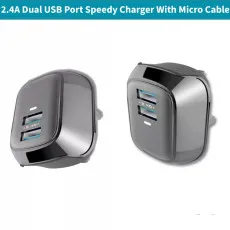 Best 2.4A Dual USB Port 3 Pin Wall Plug Phone Charger Adapter with Micro Cable -UK