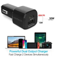 High-Speed Dual Port Car Charger with USB Type-C for iPhone and Samsung - UK