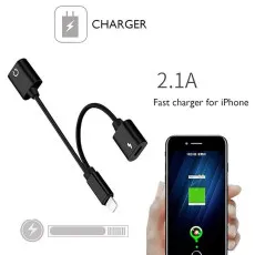 2in1 Dual Lightning Headphone Jack AUX Audio and Charge Adaptor For iPhone