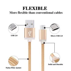 Micro USB Cable UK Heavy Duty Braided Micro USB Fast Charging Cable 2M Lead For Samsung OPPO Huawei