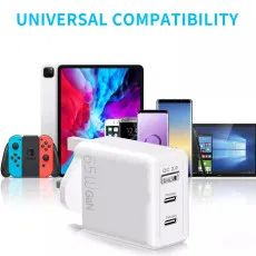 Universal 65W USB C Charger UK 3 Port Power Adapter Type C PD USB A 3.0 QC Fast Wall Charger