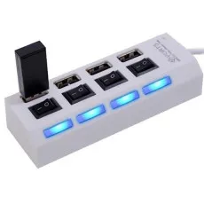 High Speed 4 Ports USB HUB 480Mbps Data Transfer 2.0 with LED iIndicator For Laptop PC UK- WHITE