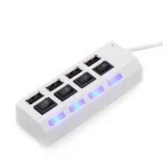 High Speed 4 Ports USB HUB 480Mbps Data Transfer 2.0 with LED iIndicator For Laptop PC UK- WHITE