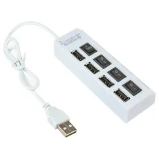 High Speed 4 Ports USB HUB 480Mbps Data Transfer 2.0 with LED iIndicator For Laptop PC UK- WHITE