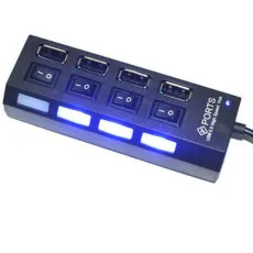 4 Port USB Hub 2.0 for High Speed Data Transfer 480Mbps with Individual Power switches and Indicator LED for Laptops Computer Desktop and USB Gadgets- Black