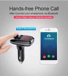 Bluetooth Wireless FM Car Transmitter Mp3 Player Charger Adaptor, QC 3.0 Cigarette Lighter