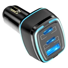 USB C Car Charger 3 Port Cigarette Lighter Adapter Super Fast 18W Charging