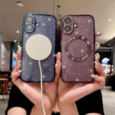 glitter phone cover for iPhone 16 In Blue