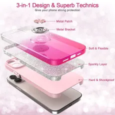Shockproof Glitter Ring Phone Case For iPhone 16 Pro Max
