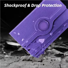 Purple leather 360° rotating stand case with precise cutouts for Galaxy Tab S10 Ultra.