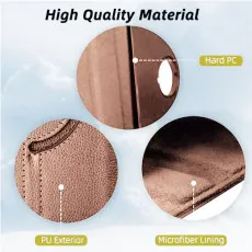 Close-up of rose PU leather exterior on rotating stand case.