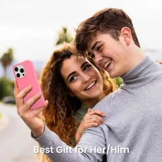 Soft-touch pink phone case for iPhone 15