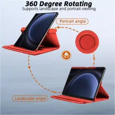 360° rotating stand on Samsung Galaxy Tablet S7 red case for portrait and landscape orientations.