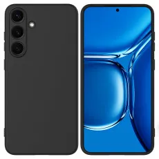 Close-up of a Samsung Galaxy S25 black TPU case with anti-fingerprint finish.