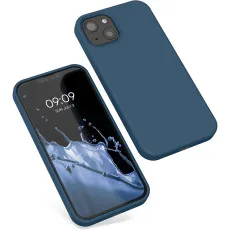 Durable silicone case for iPhone 13 with a slim fit in dark blue.