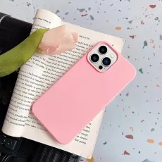 Slim-fit pink silicone iPhone 13 Pro case with precise cutouts