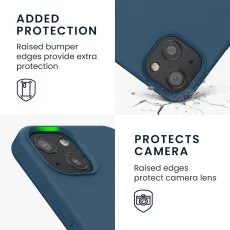 Close-up of raised edges on the blue case protecting the screen and camera