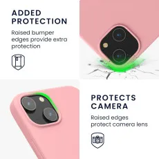 Close-up of raised edges protecting the screen and camera on the pink case