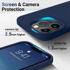 Close-up view of raised edges on the blue iPhone 14 Pro case for screen and camera protection
