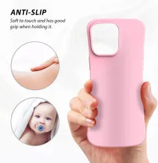 Flexible and durable pink silicone case being bent slightly for demonstration.