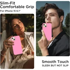 Non-slip grip pink silicone case for iPhone 15