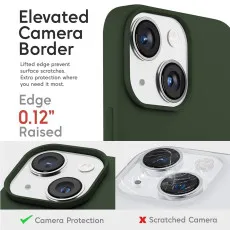 Scratch-resistant Green Liquid Silicone Case for iPhone 15 with raised edges