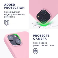 Shockproof pink TPU case for iPhone 15 Plus offering drop protection.