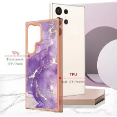 Side view showing precise cutouts of the purple marble case.