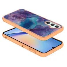 Side angle of the sleek, slim purple marble case on a Galaxy S25 Plus, designed for ultimate style