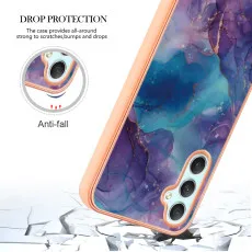 Samsung Galaxy S25 Plus inside a stunning purple marble case with drop protection