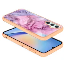 Side angle of the slim pink marble case on Galaxy S25 Plus