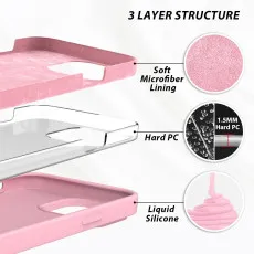 iphone 13 pro max pink Liquid silicone case with 3 soft layers