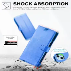 Moto G55 5G leather wallet case in blue with Shockproof