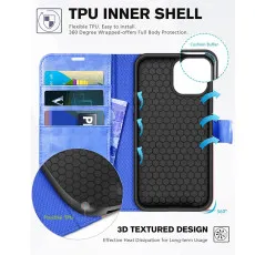 Moto G55 5G leather wallet case in blue with TPU Inner Shell