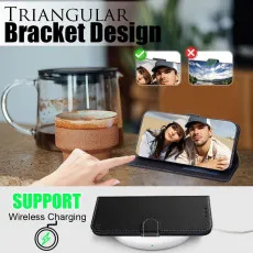 Moto G55 5G leather wallet case in Black with Bracket Design