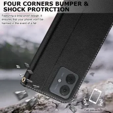 Moto G55 5G leather wallet case in Black with shockproof