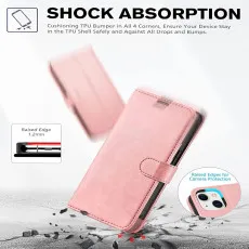 Moto G55 5G leather wallet case in Rose Gold with shockproof