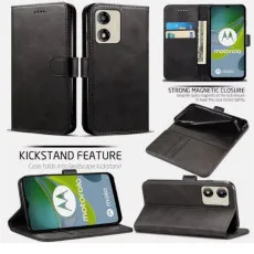 Moto E13 leather Wallet case Black