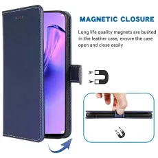 OPPO A80 Blue Leather Wallet Case with magnet clouser