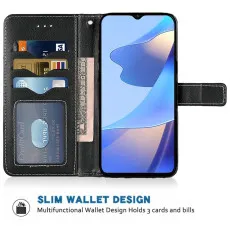 OPPO A80 Black Leather Wallet Case with multi pockets