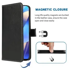 Honor 200 Black Leather Wallet Case with magnet closur